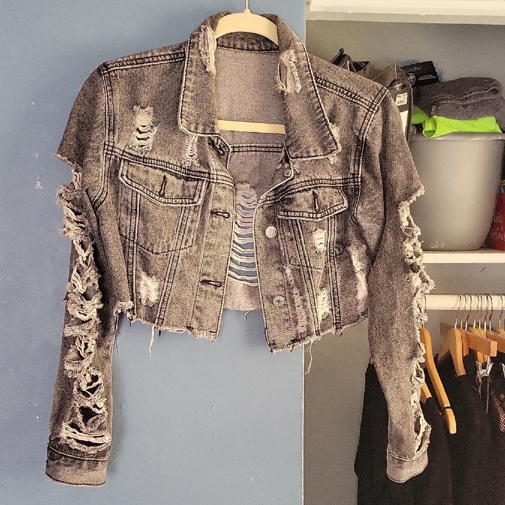 SHEIN Distressed Gray Jean Jacket